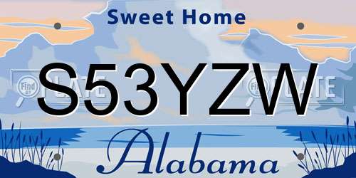 S53YZW Alabama License Plate