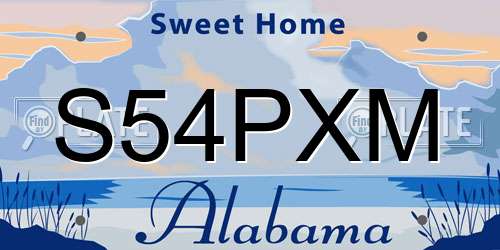 S54PXM Alabama License Plate