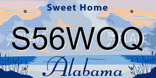 S56WOQ Alabama License Plate
