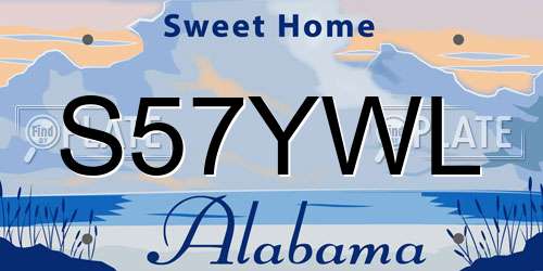 S57YWL Alabama License Plate