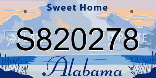 S820278 Alabama License Plate