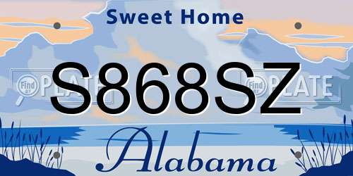 S868SZ Alabama License Plate