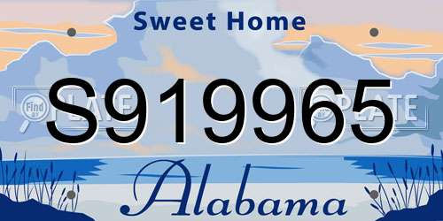 S919965 Alabama License Plate