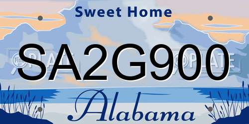 SA2G900 Alabama License Plate