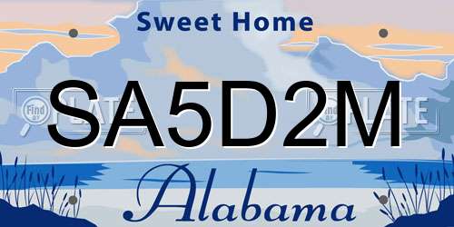 SA5D2M Alabama License Plate