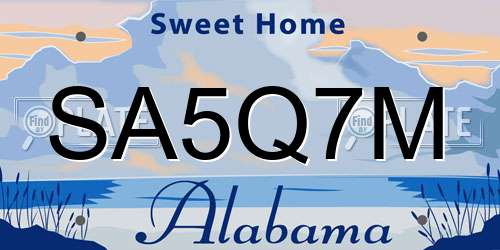 SA5Q7M Alabama License Plate