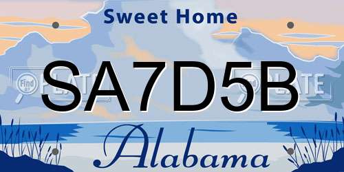 SA7D5B Alabama License Plate
