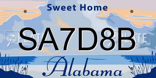 SA7D8B Alabama License Plate