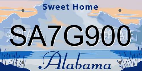SA7G900 Alabama License Plate