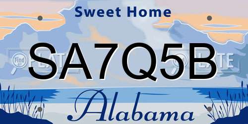 SA7Q5B Alabama License Plate