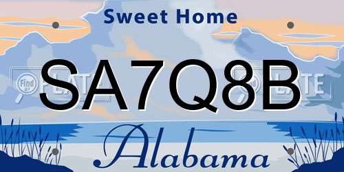 SA7Q8B Alabama License Plate