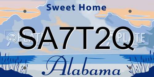 SA7T2Q Alabama License Plate