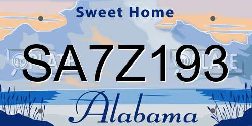 SA7Z193 Alabama License Plate