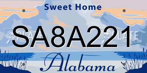 SA8A221 Alabama License Plate