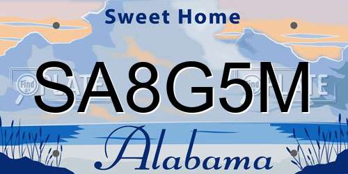 SA8G5M Alabama License Plate