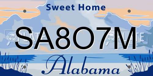 SA8O7M Alabama License Plate