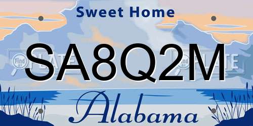 SA8Q2M Alabama License Plate