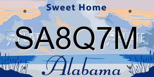 SA8Q7M Alabama License Plate