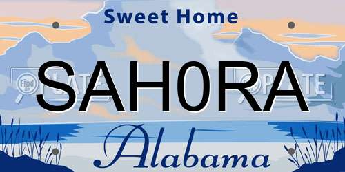 SAH0RA Alabama License Plate