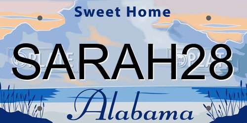 SARAH28 Alabama License Plate