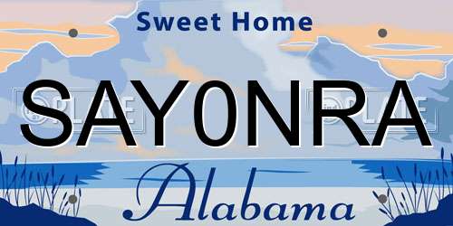 SAY0NRA Alabama License Plate
