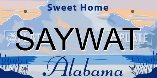 SAYWAT Alabama License Plate