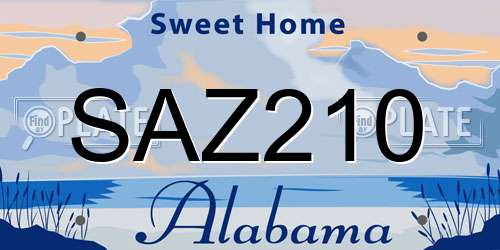 SAZ210 Alabama License Plate