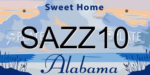 SAZZ10 Alabama License Plate