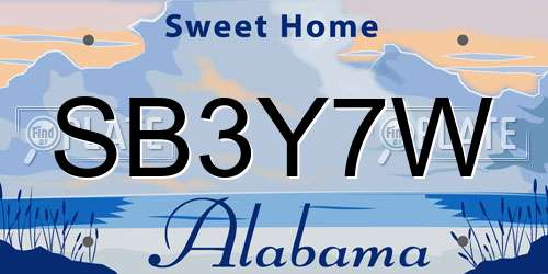 SB3Y7W Alabama License Plate