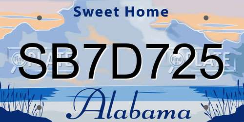 SB7D725 Alabama License Plate