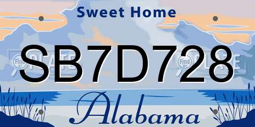 SB7D728 Alabama License Plate