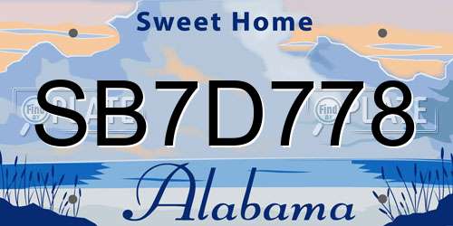 SB7D778 Alabama License Plate
