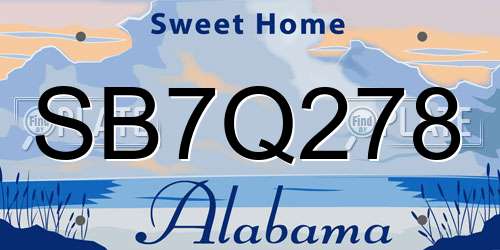 SB7Q278 Alabama License Plate