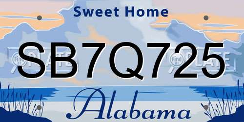 SB7Q725 Alabama License Plate