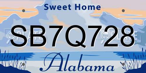 SB7Q728 Alabama License Plate