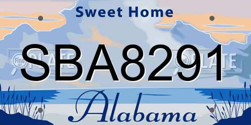 SBA8291 Alabama License Plate