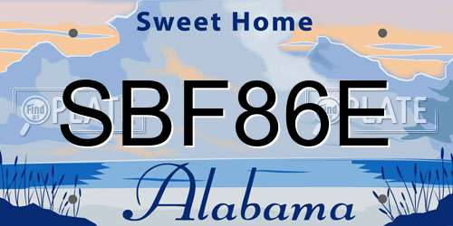 SBF86E Alabama License Plate