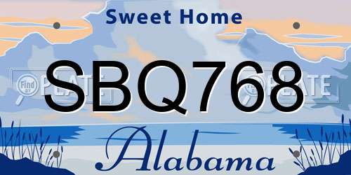 SBQ768 Alabama License Plate
