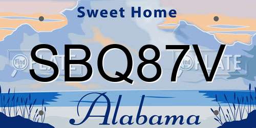 SBQ87V Alabama License Plate