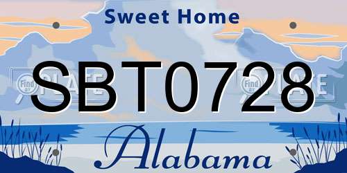 SBT0728 Alabama License Plate