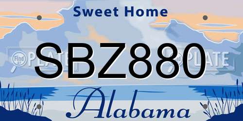 SBZ880 Alabama License Plate