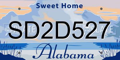 SD2D527 Alabama License Plate