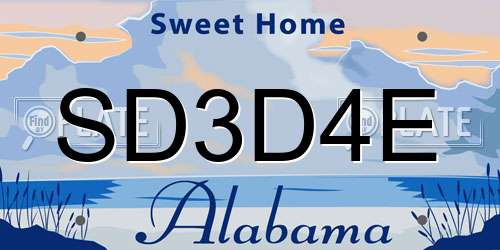 SD3D4E Alabama License Plate
