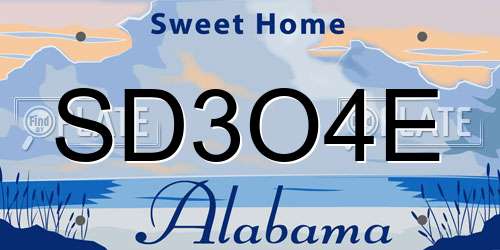 SD3O4E Alabama License Plate