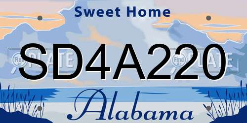 SD4A220 Alabama License Plate