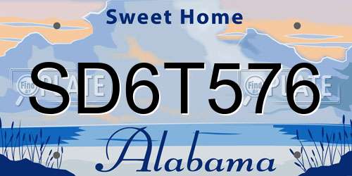 SD6T576 Alabama License Plate