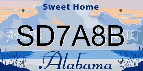 SD7A8B Alabama License Plate