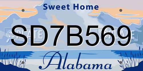 SD7B569 Alabama License Plate