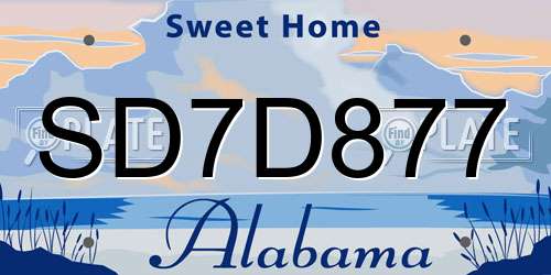 SD7D877 Alabama License Plate