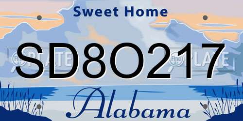 SD8O217 Alabama License Plate